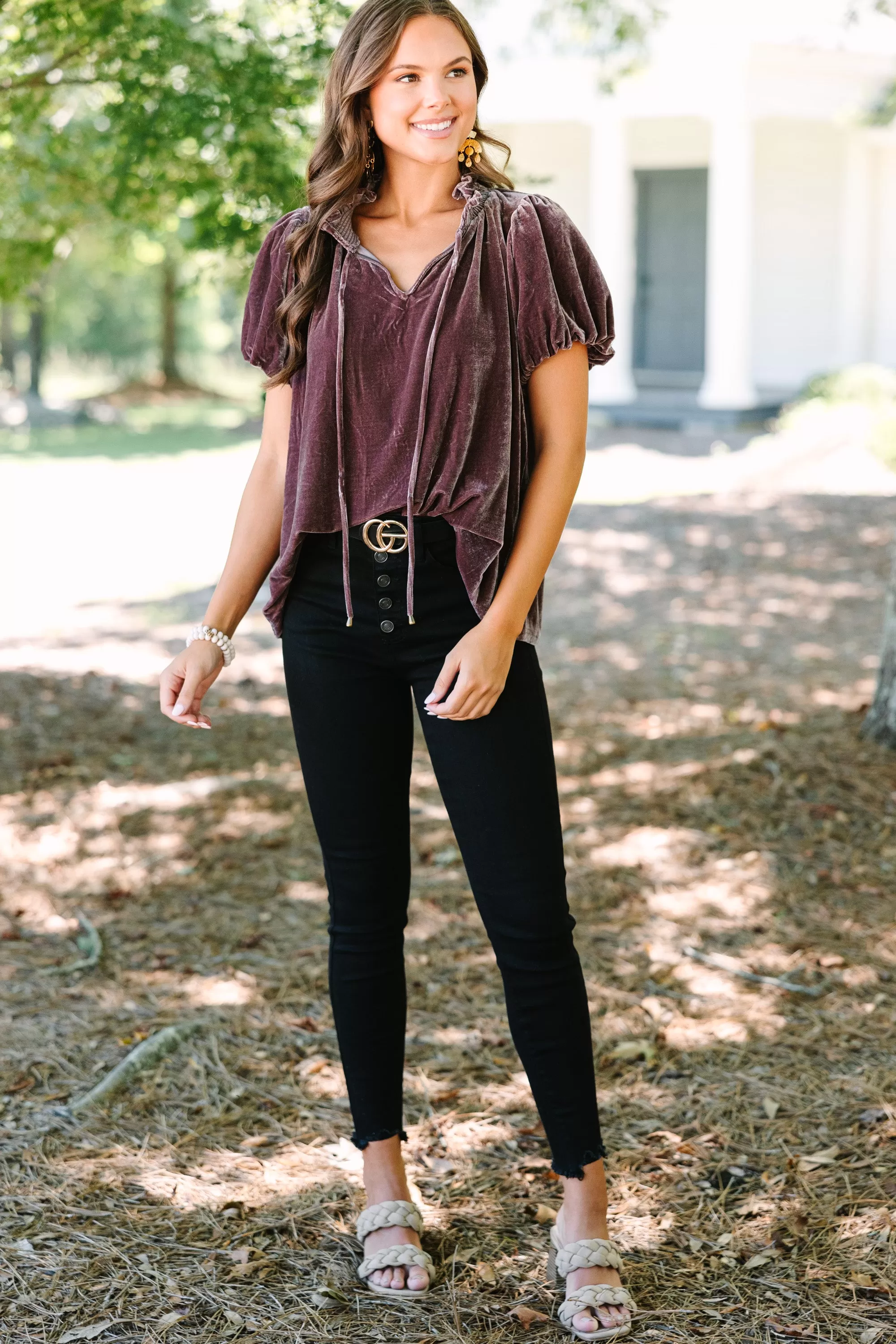 Show Your Hand Mocha Brown Velvet Blouse