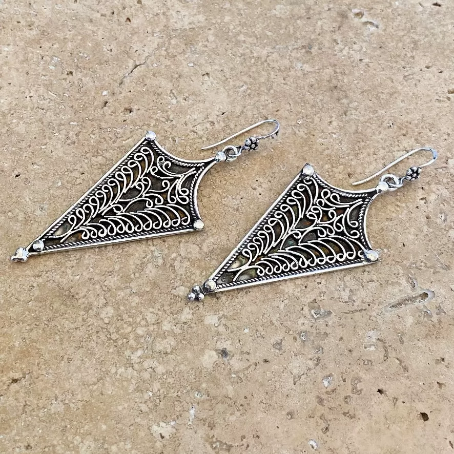 Silver Arrowhead Filigree Earrings