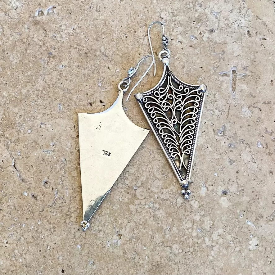 Silver Arrowhead Filigree Earrings