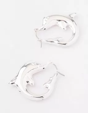 Silver Dolphin Hoop Earrings