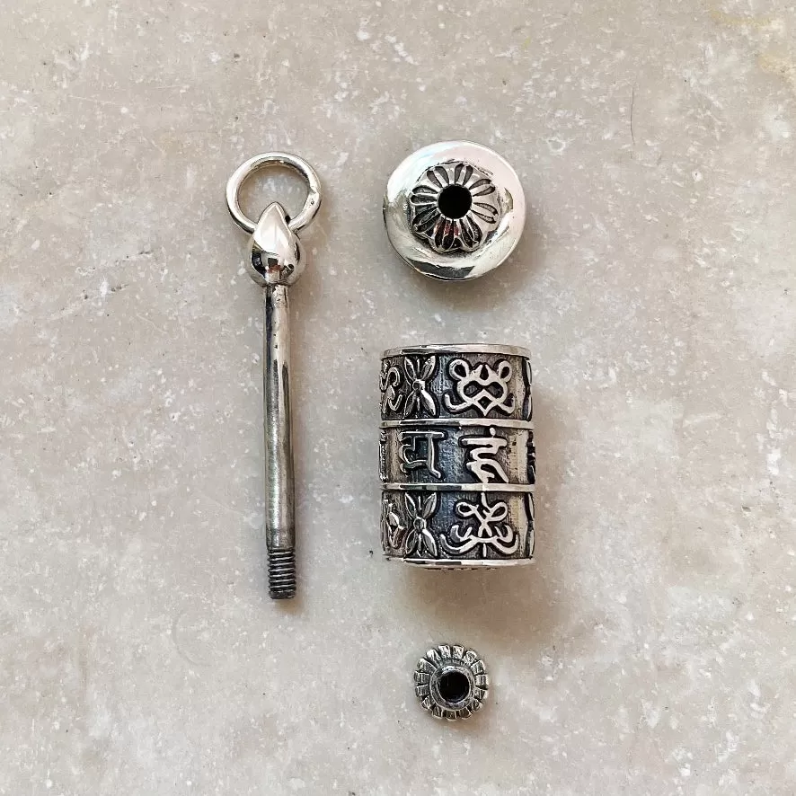 Silver Tibetan Prayer Wheel Pendant