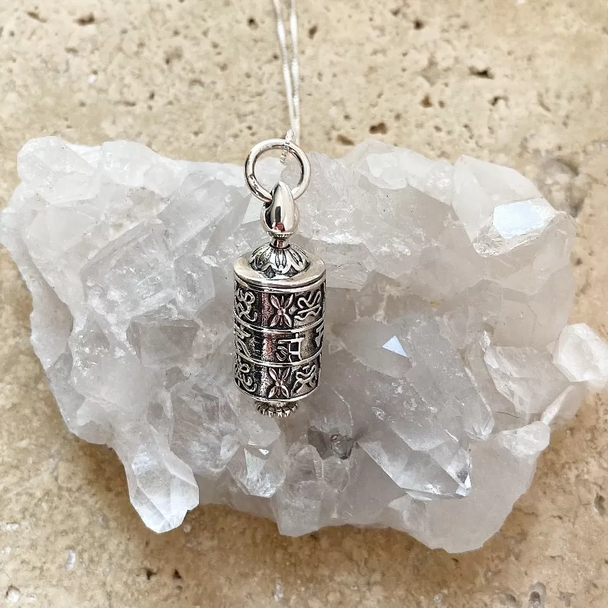 Silver Tibetan Prayer Wheel Pendant