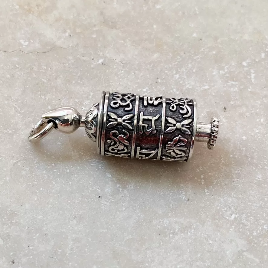 Silver Tibetan Prayer Wheel Pendant