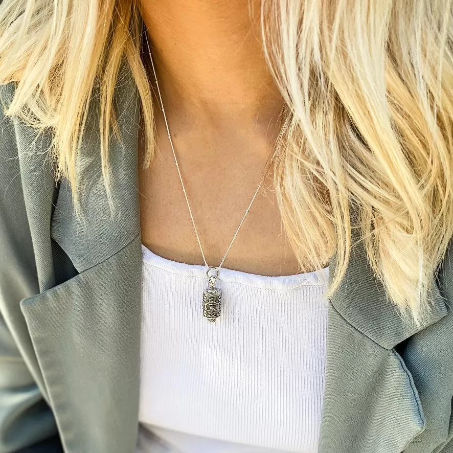 Silver Tibetan Prayer Wheel Pendant