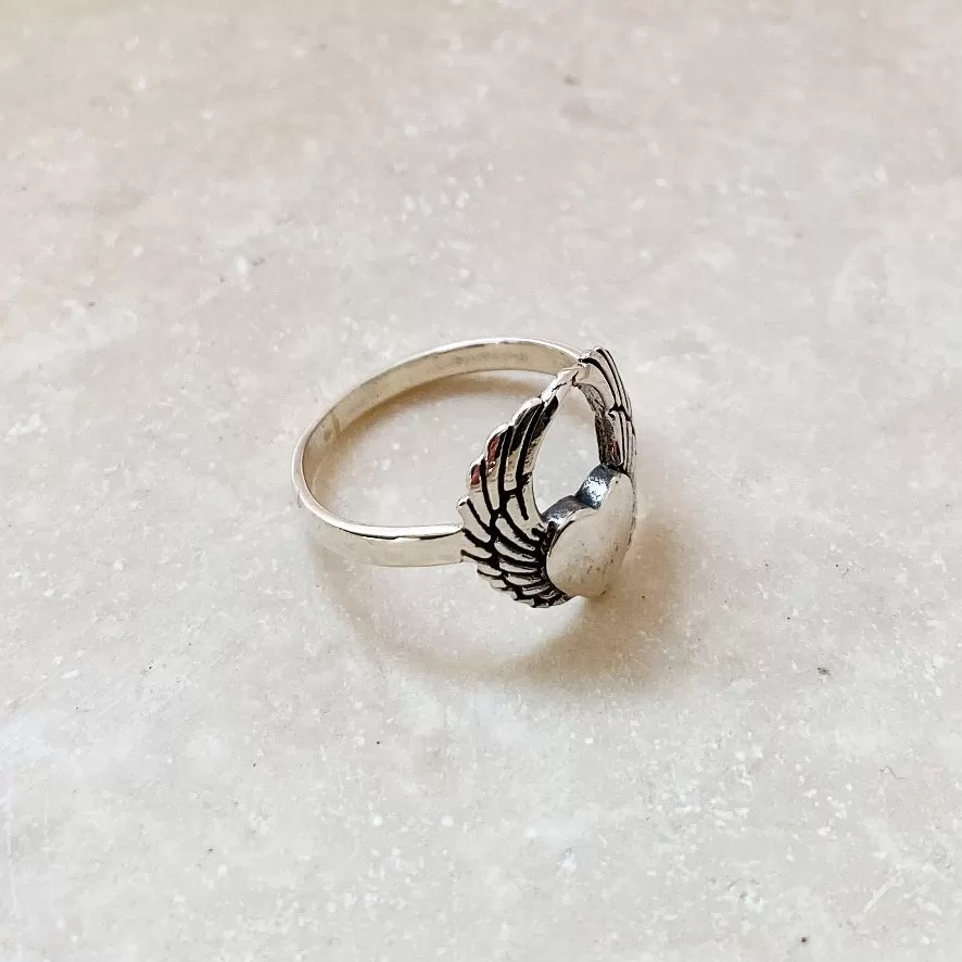 Silver Winged Heart Ring