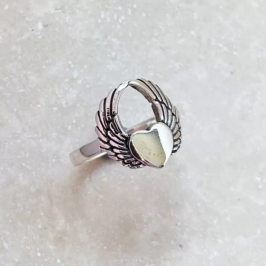 Silver Winged Heart Ring