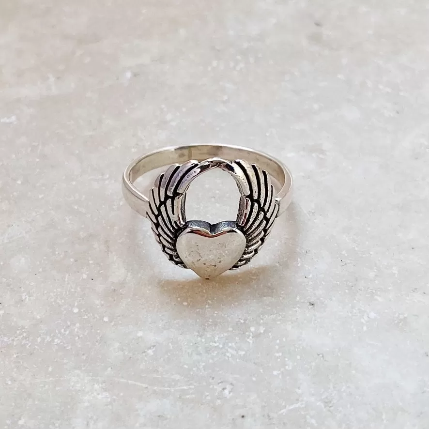 Silver Winged Heart Ring