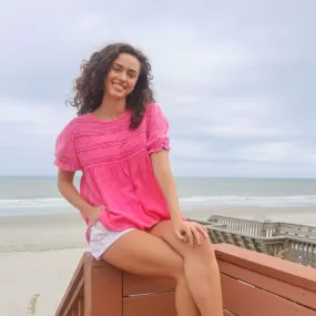 Simply Southern Gauze Babydoll Blouse in Hot Pink - Effortless Chic for Summer Days