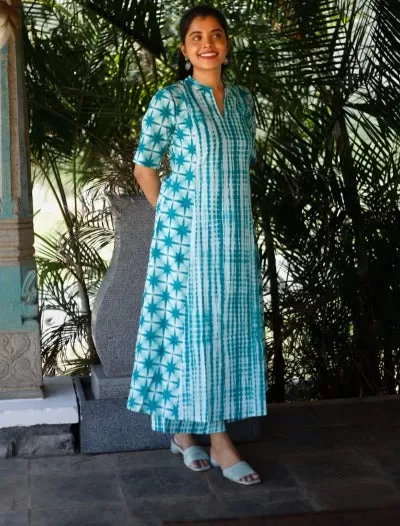 Sky Blue Cotton Printed Kurti Pant Set Of 2