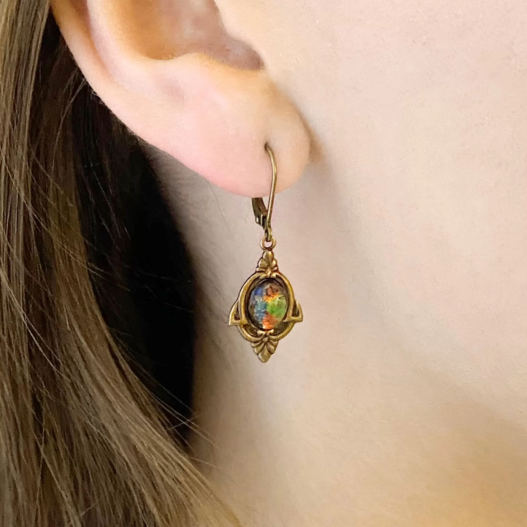 SKYLER Art Nouveau fire opal earrings