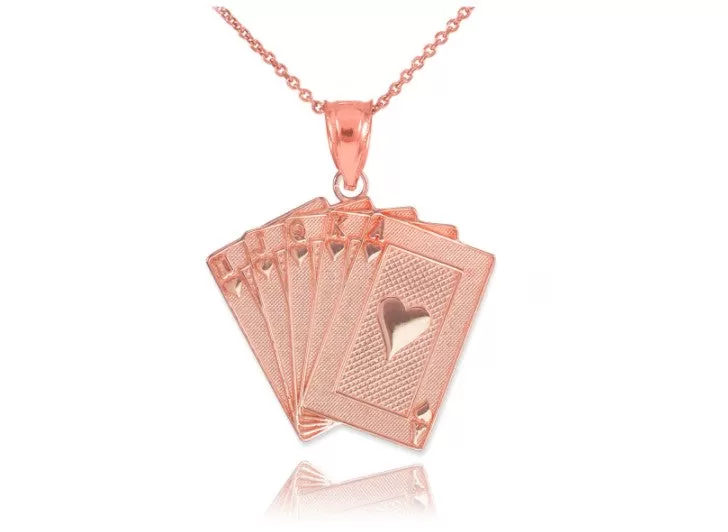 Solid 18K Gold Royal Flush Pendant