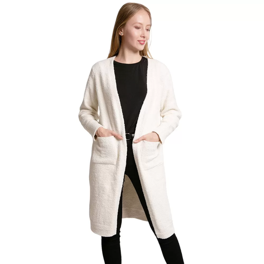 Solid Front Pockets Long Cardigan