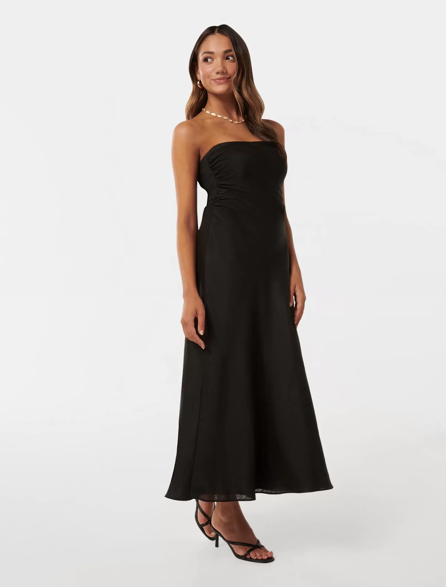 Stephanie Petite Linen Strapless Midi Dress