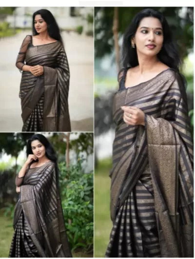 Stripe Fashionable Jacquard Soft Silk Saree