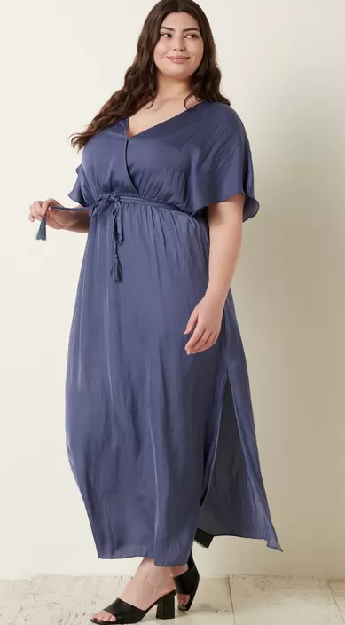 Sutton Satin Maxi Dress in Dusty Blue