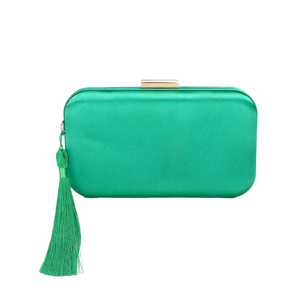 Tassel Pointed Solid Clutch Crossbody Bag