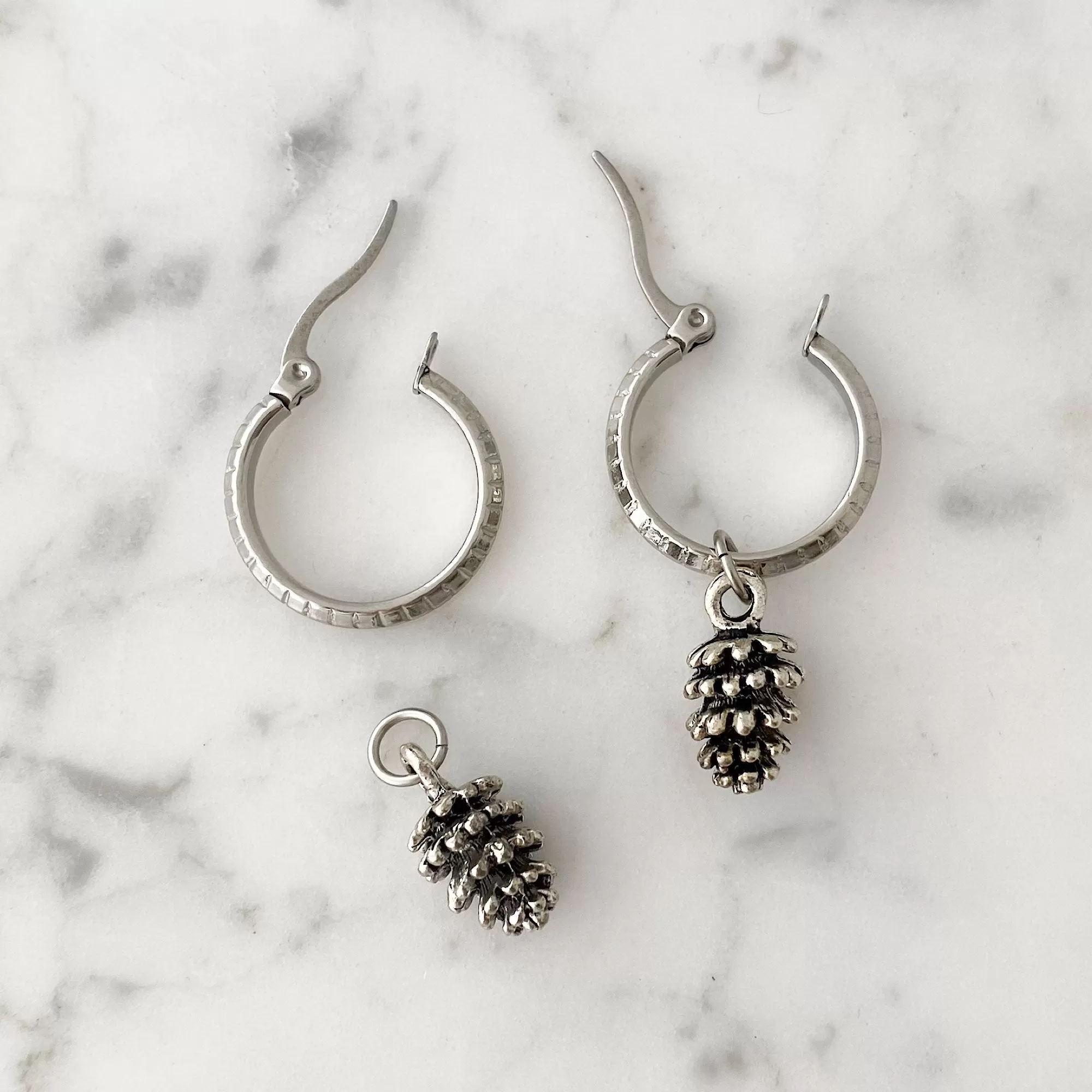 TAWNYA silver charm hoop earrings