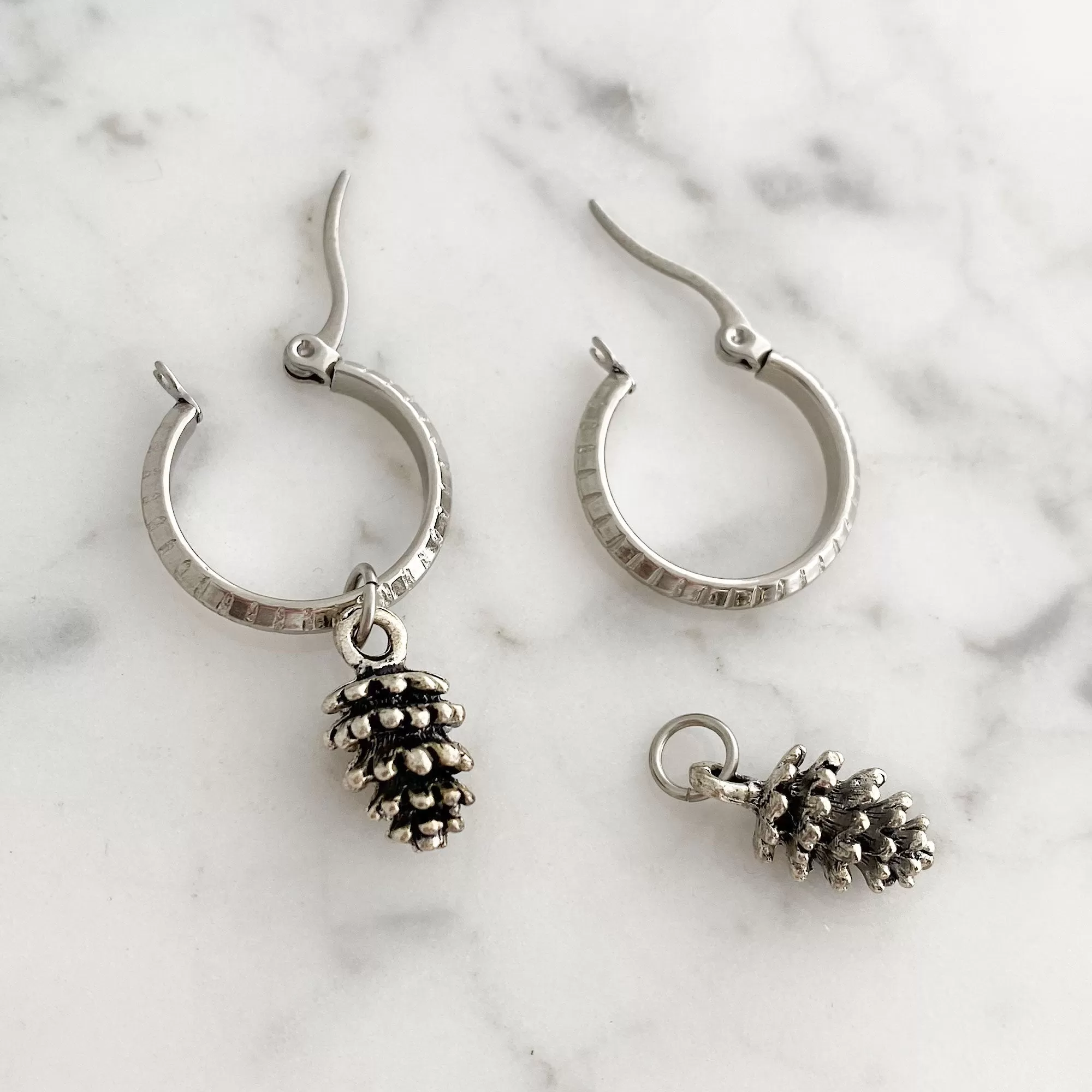 TAWNYA silver charm hoop earrings