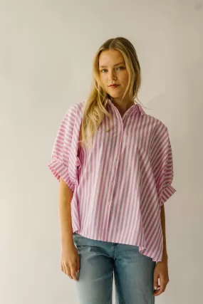 The Latham Oversized Button-Down Blouse in Pink   White Stripe