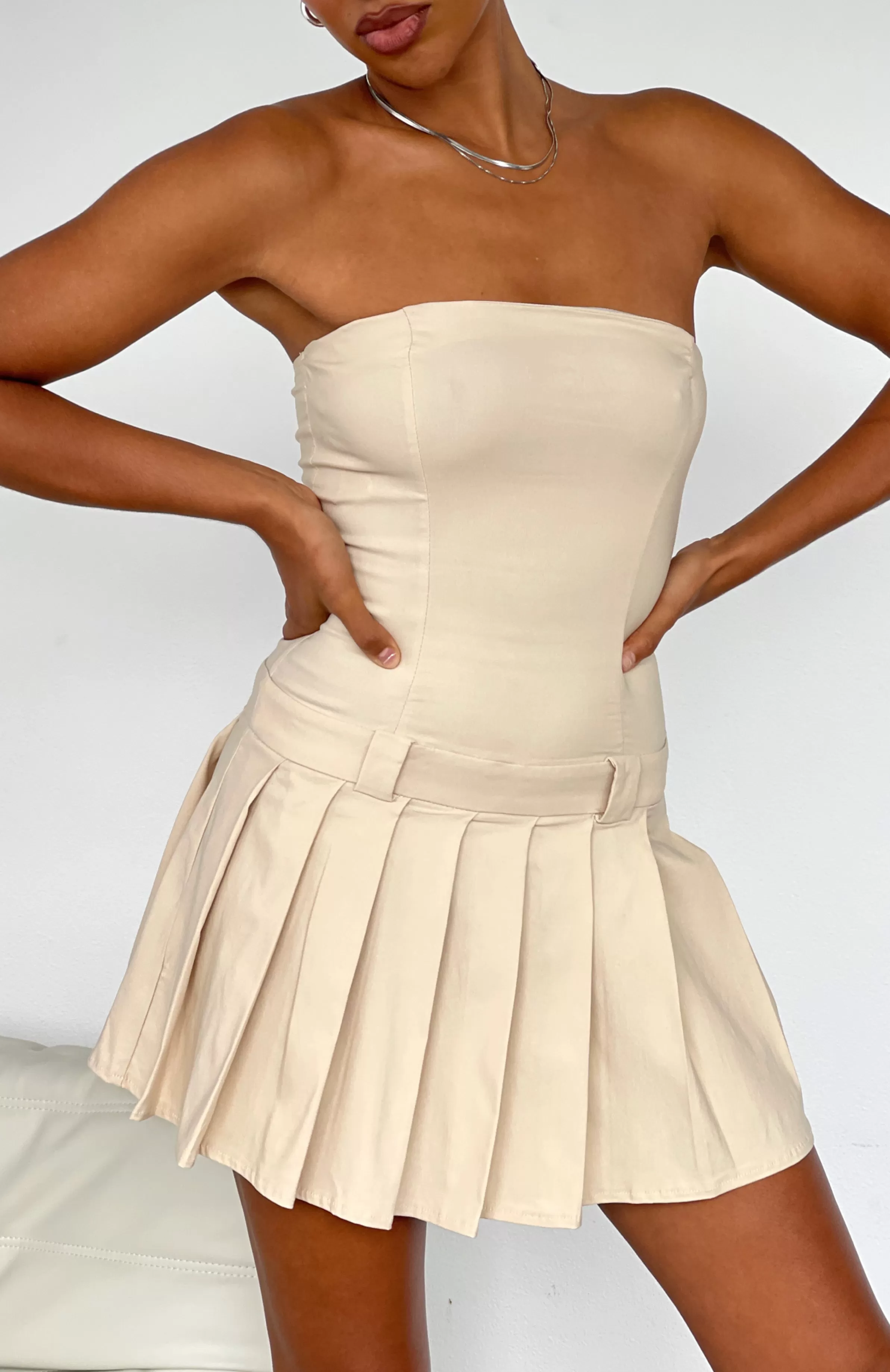 Thinking About You Strapless Mini Dress Beige