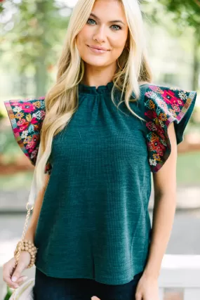 THML: It's All You Teal Blue Embroidered Blouse