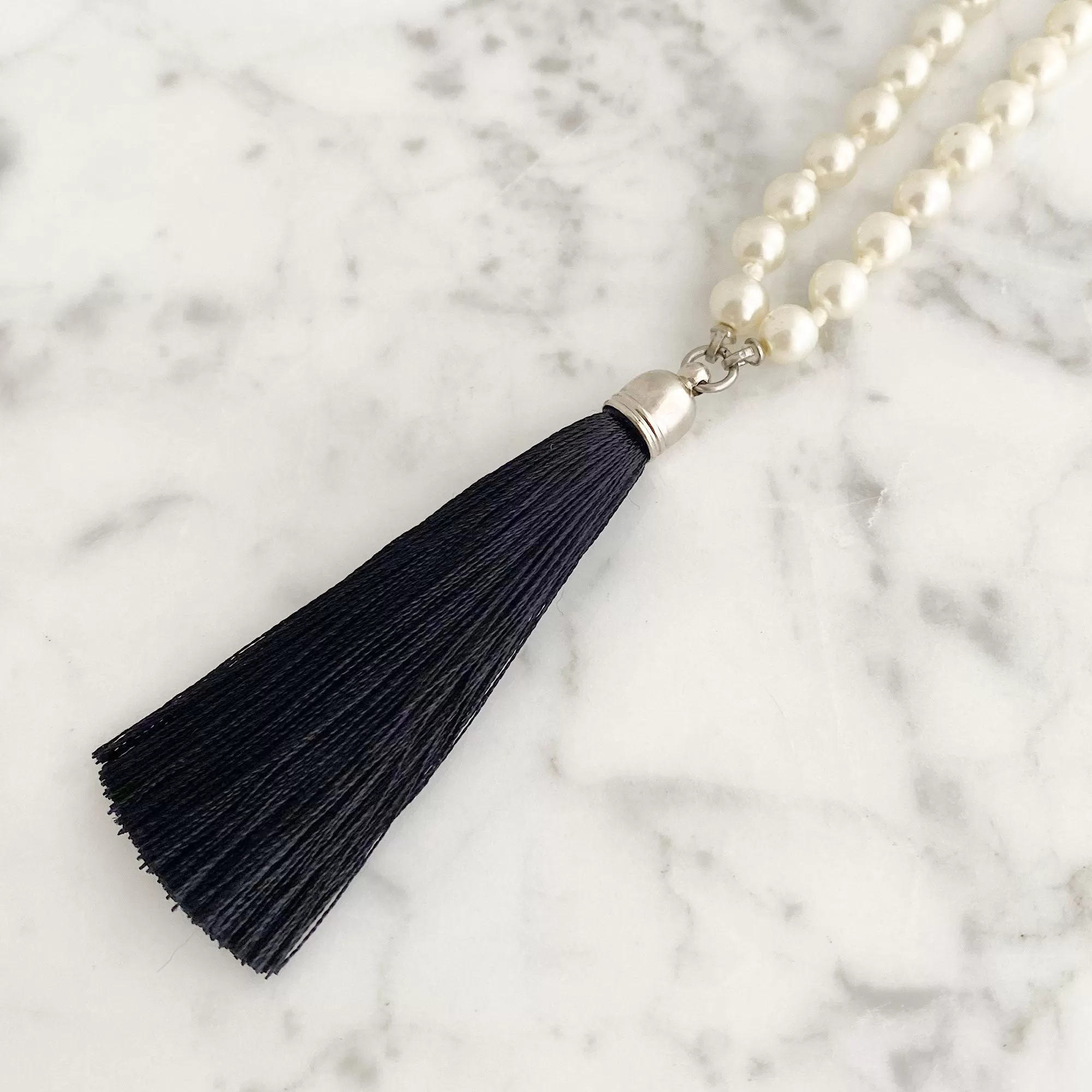 THOMSON pearl and black tassel necklace