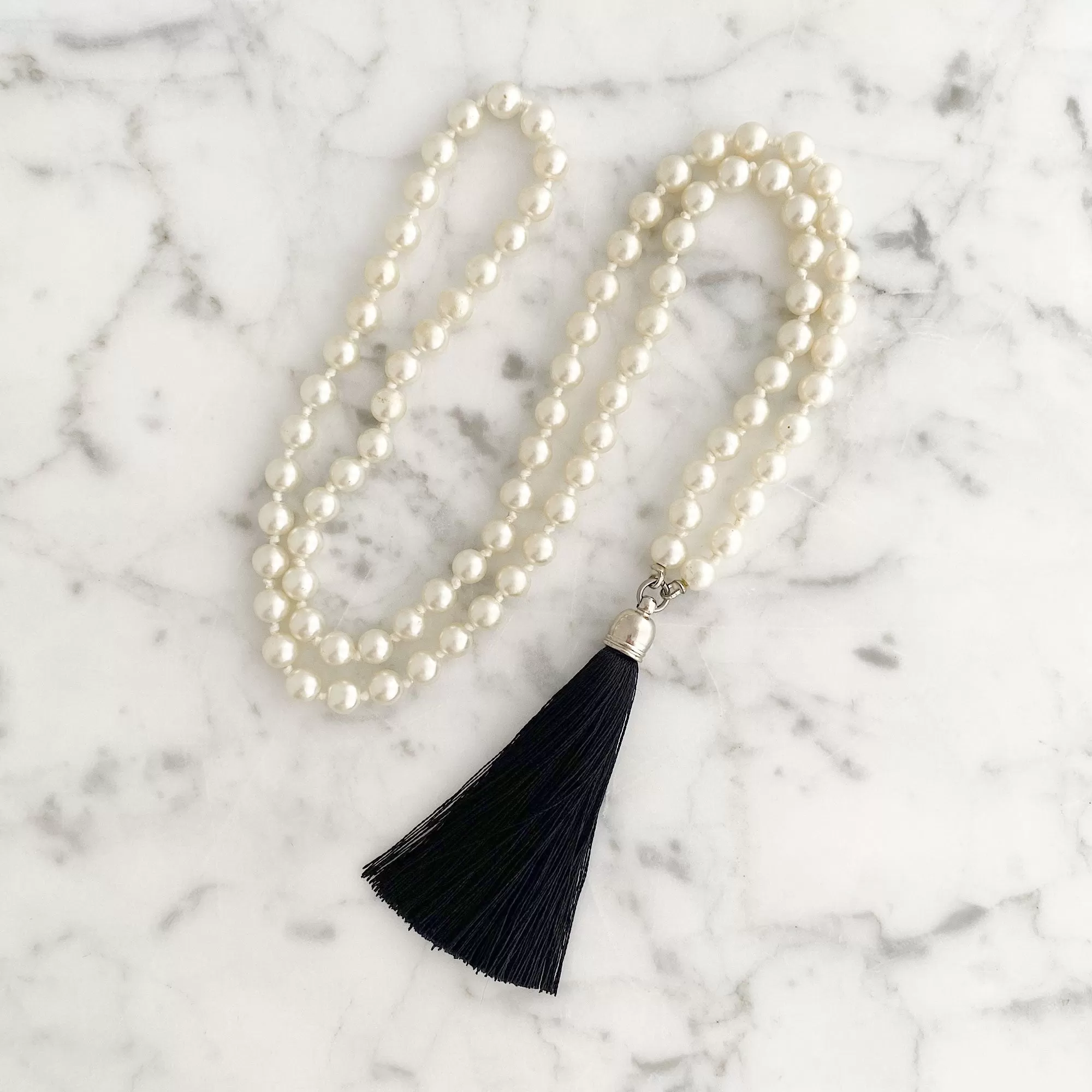 THOMSON pearl and black tassel necklace