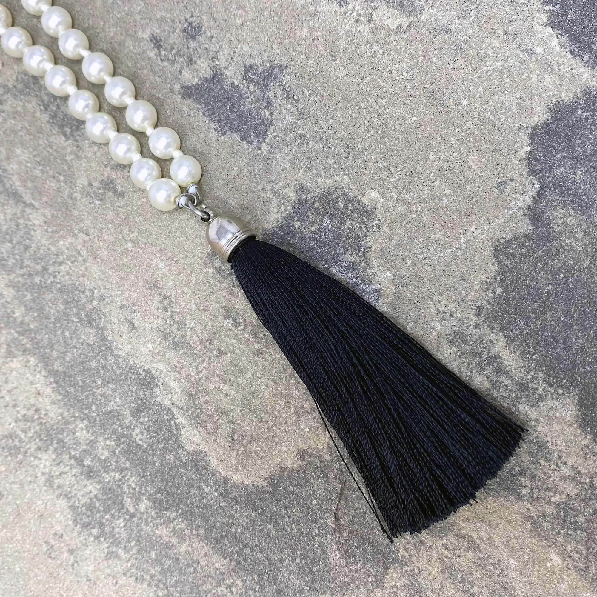 THOMSON pearl and black tassel necklace