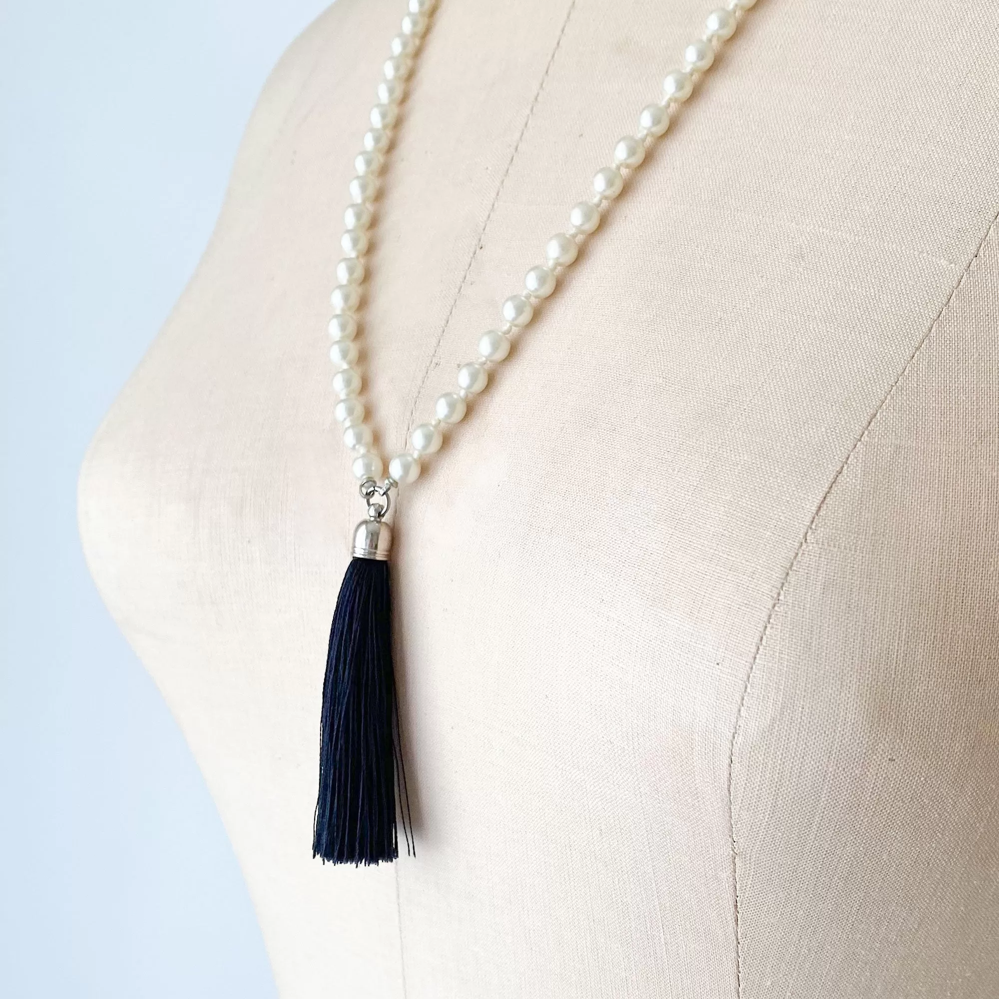 THOMSON pearl and black tassel necklace