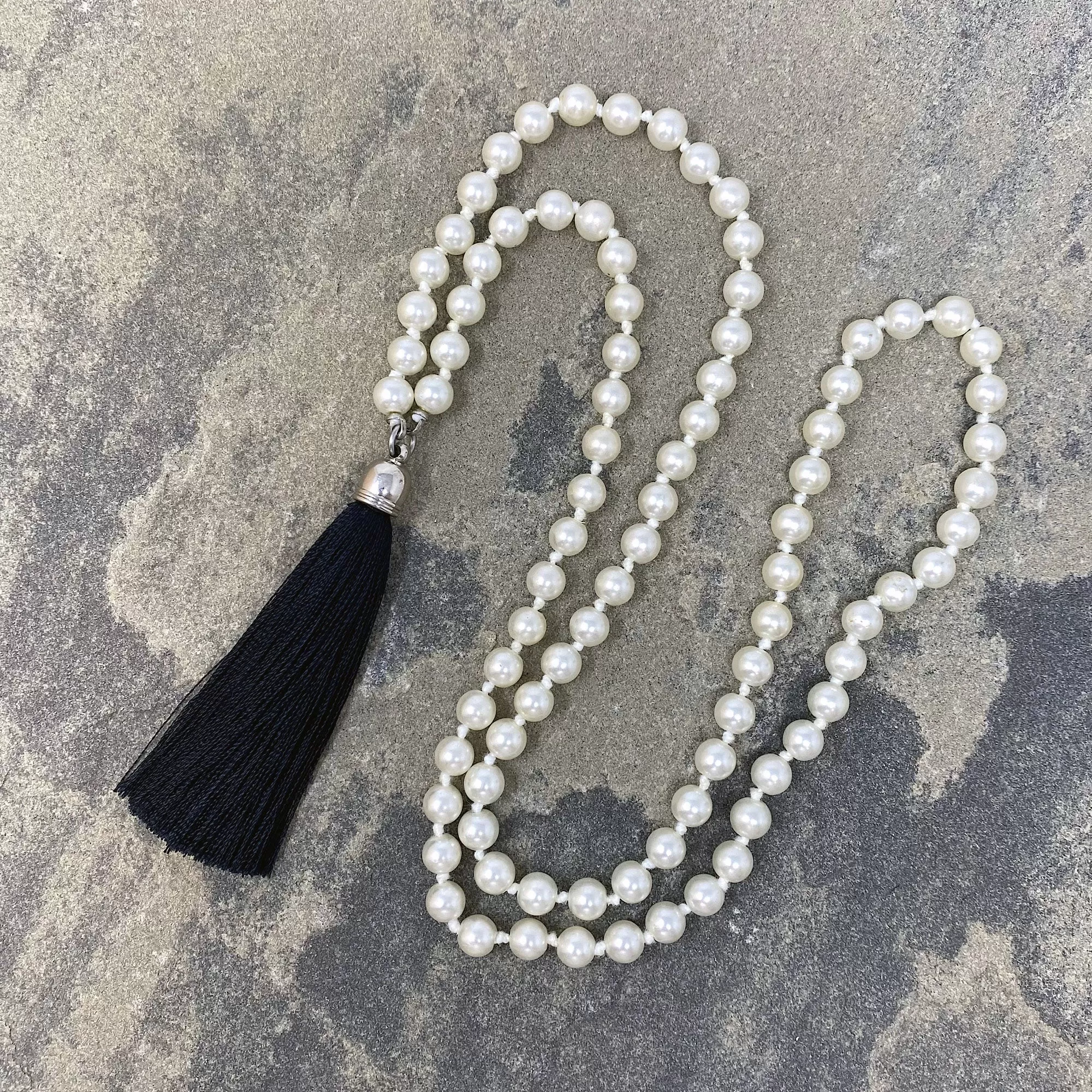 THOMSON pearl and black tassel necklace