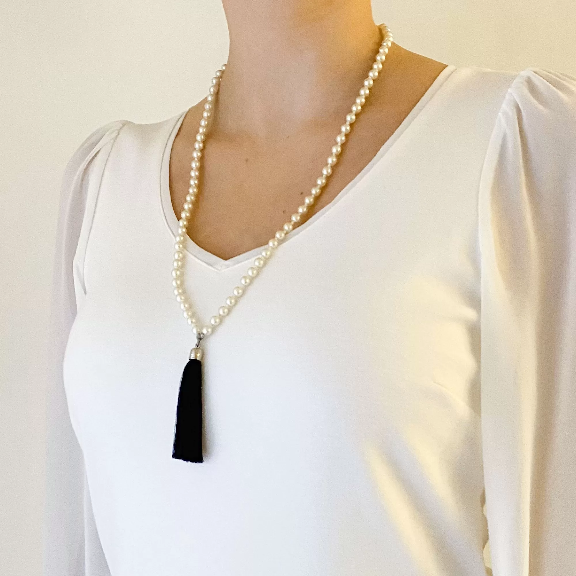 THOMSON pearl and black tassel necklace