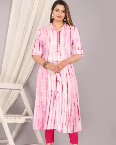 Tie Dye A-Line Cotton  Kurti 1Pc