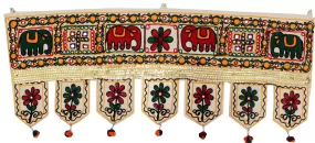 Traditional Indian Door Decor Hanging Toran Window Valance (Off-White, 34 x 13 inches)