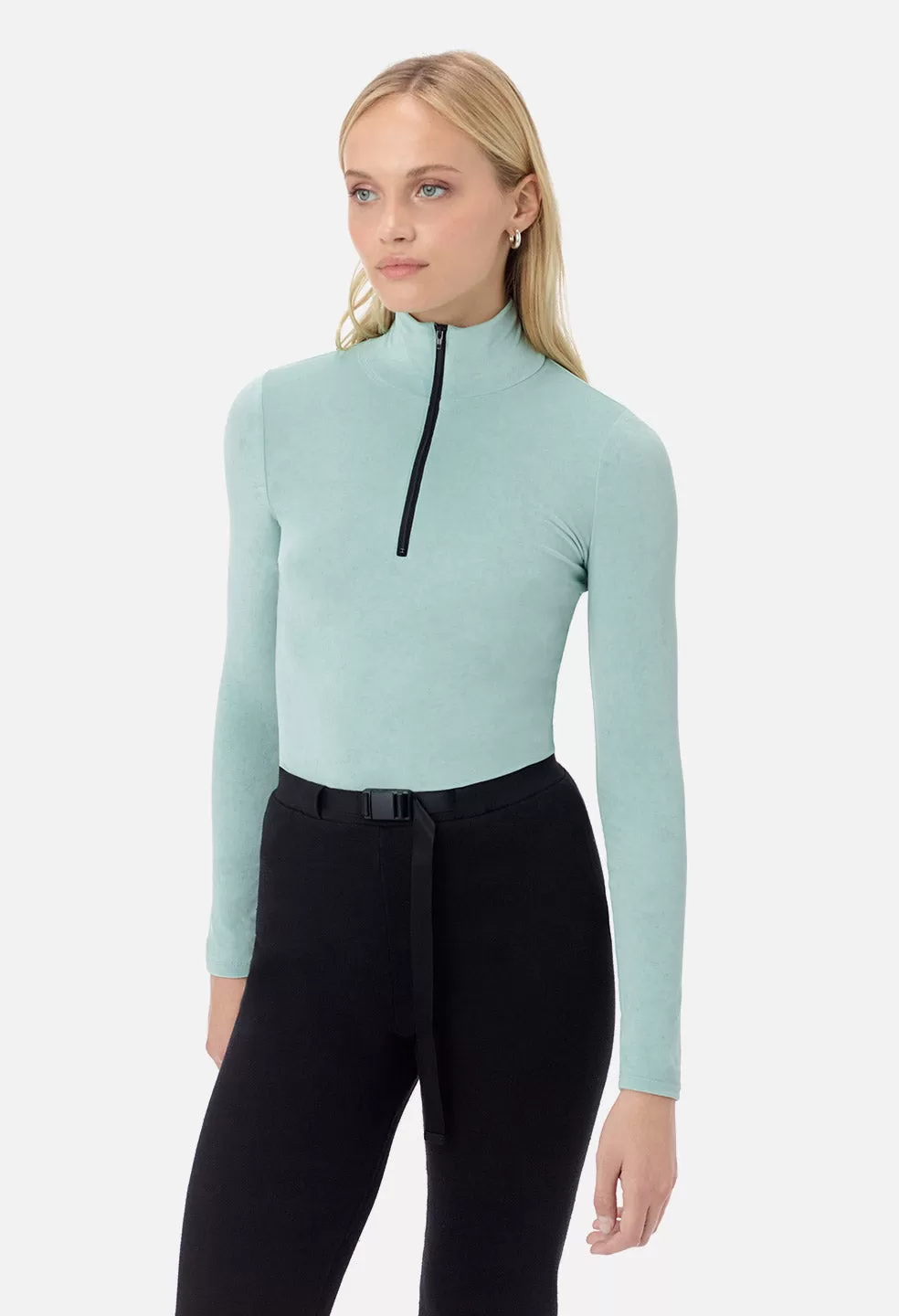 Velvet Jersey Half Zip / Celadon