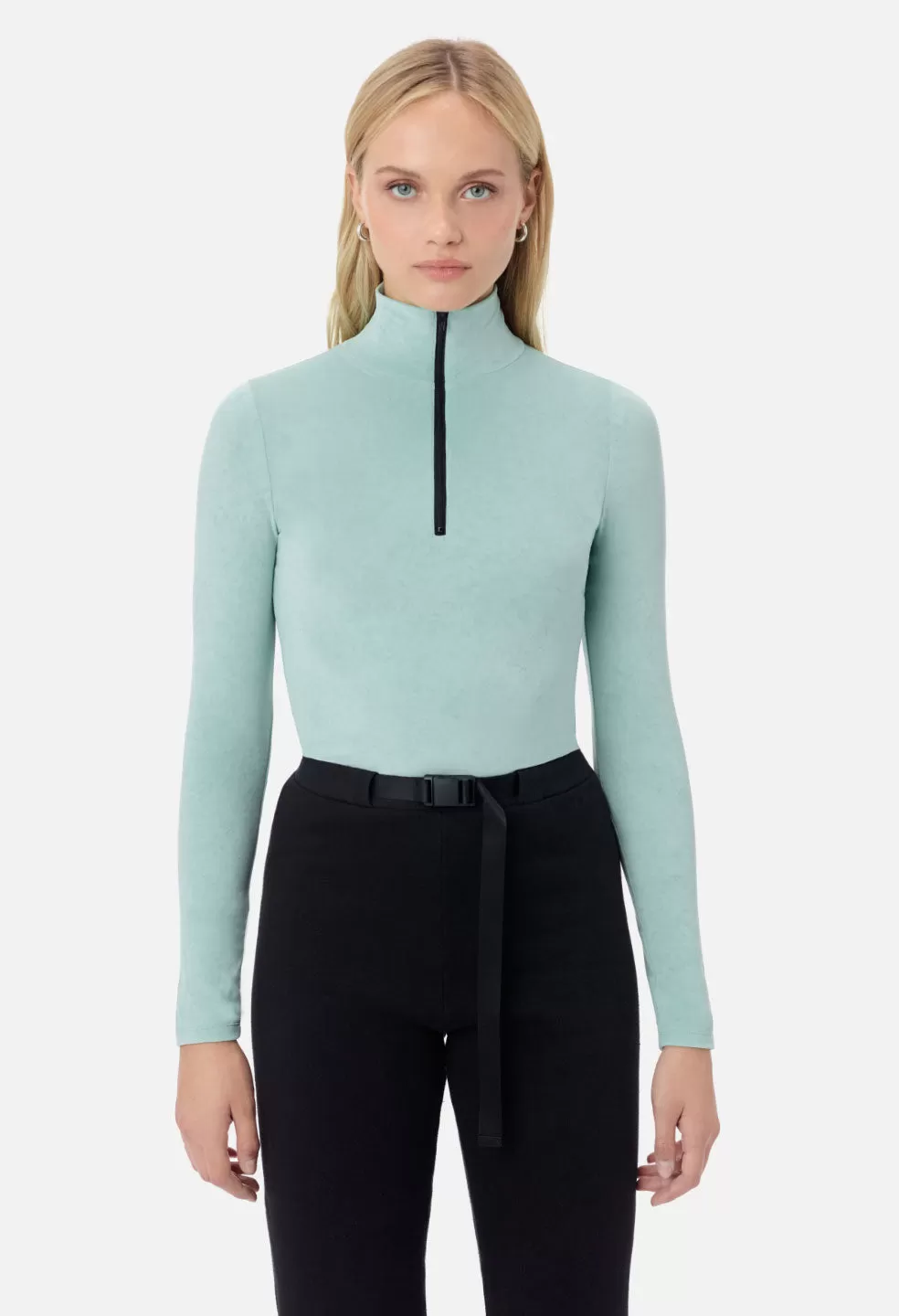 Velvet Jersey Half Zip / Celadon