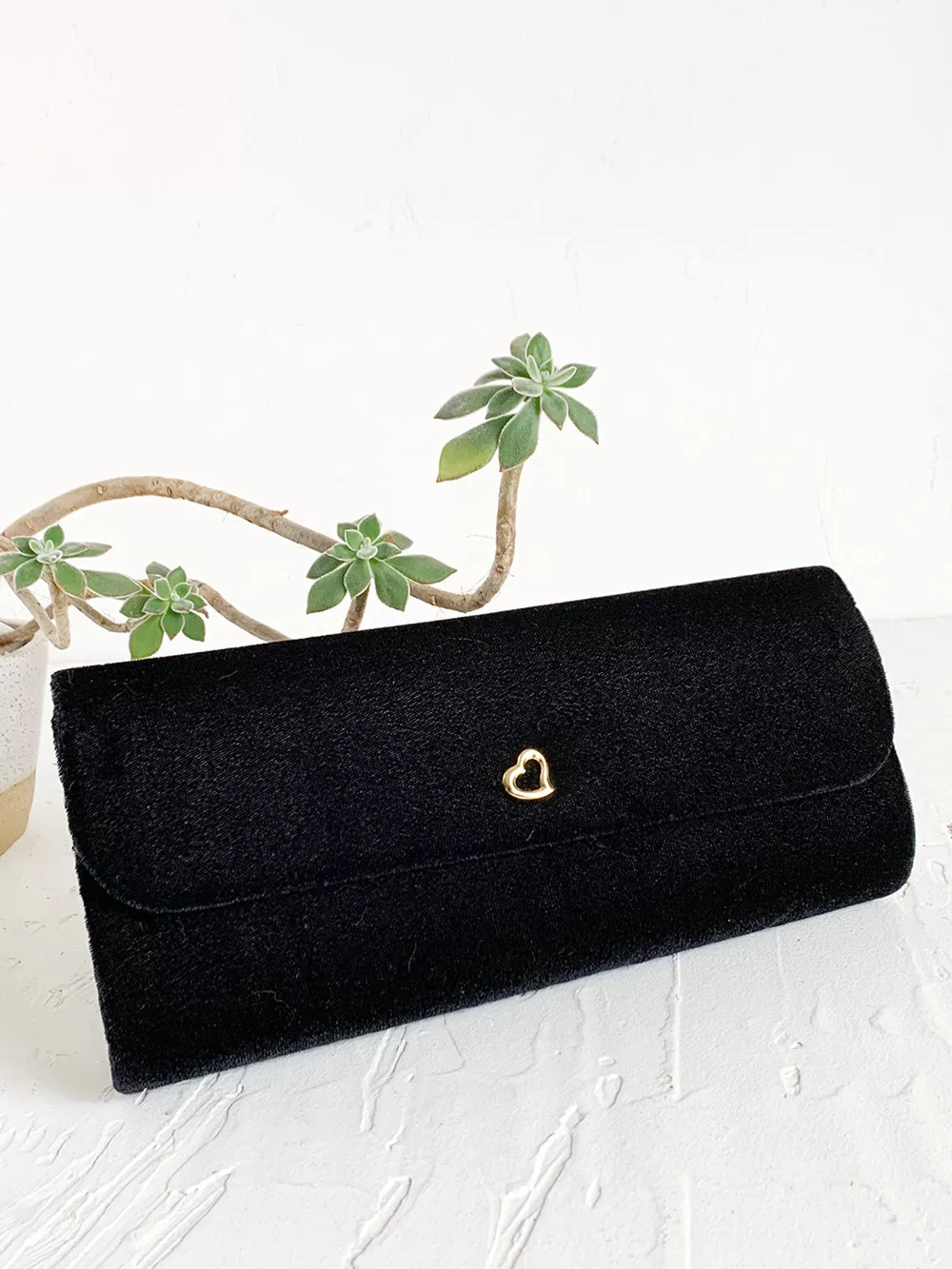 Victoria's Secret Black Velvet Clutch With Gold Heart