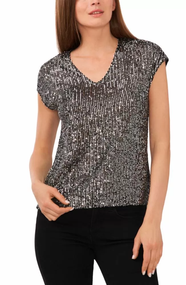 Vince Camuto Apparel V NECK EXTENDED SHOULDER BLOUSE V018/CHARCOAL BLACK