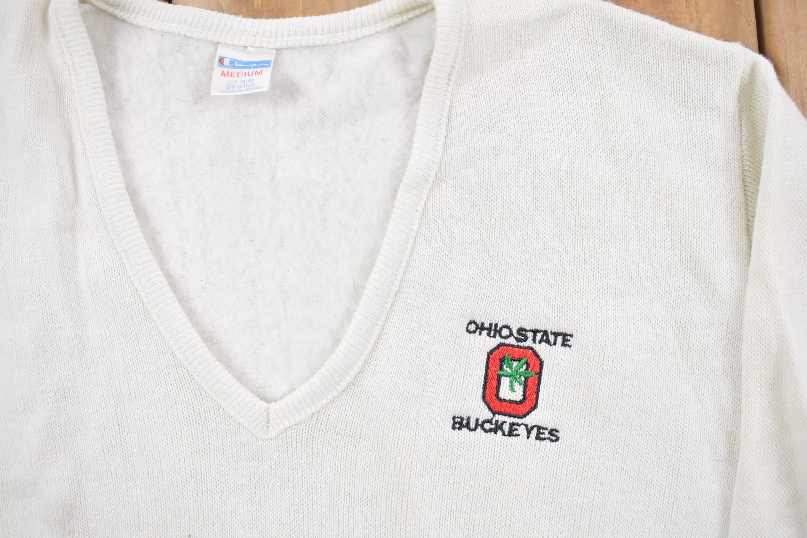 Vintage 1980s University of Ohio State Champion V-Neck Knit Crewneck / Made in USA / Embroidered / NCAA Sweatshirt / Sportswear / Americana