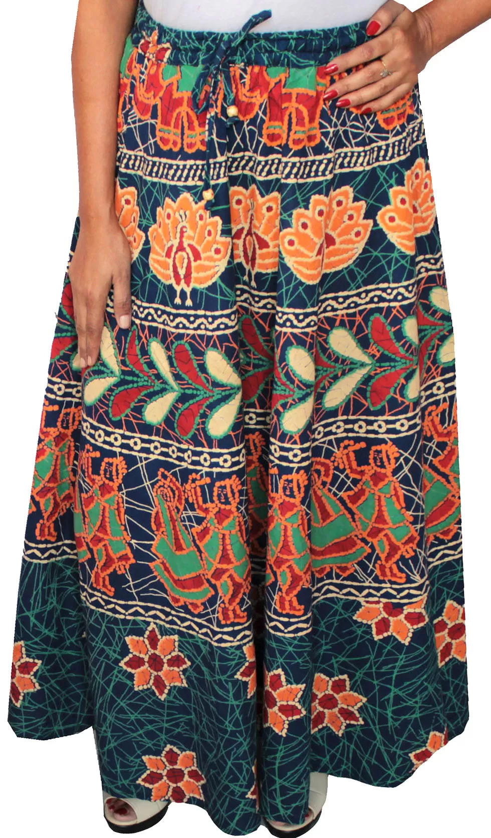 Women Batik Printed Cotton Long Skirt India Clothing (Blue)