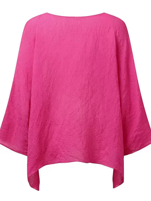 Women's Plus Size Asymmetric 3/4 Sleeve Shirt Blouse Black White Pink