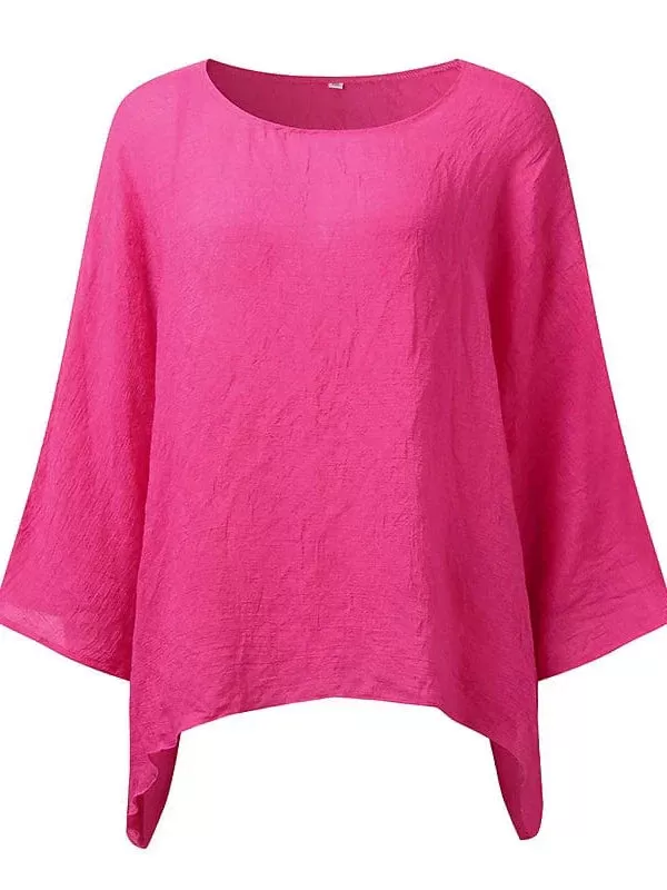 Women's Plus Size Asymmetric 3/4 Sleeve Shirt Blouse Black White Pink