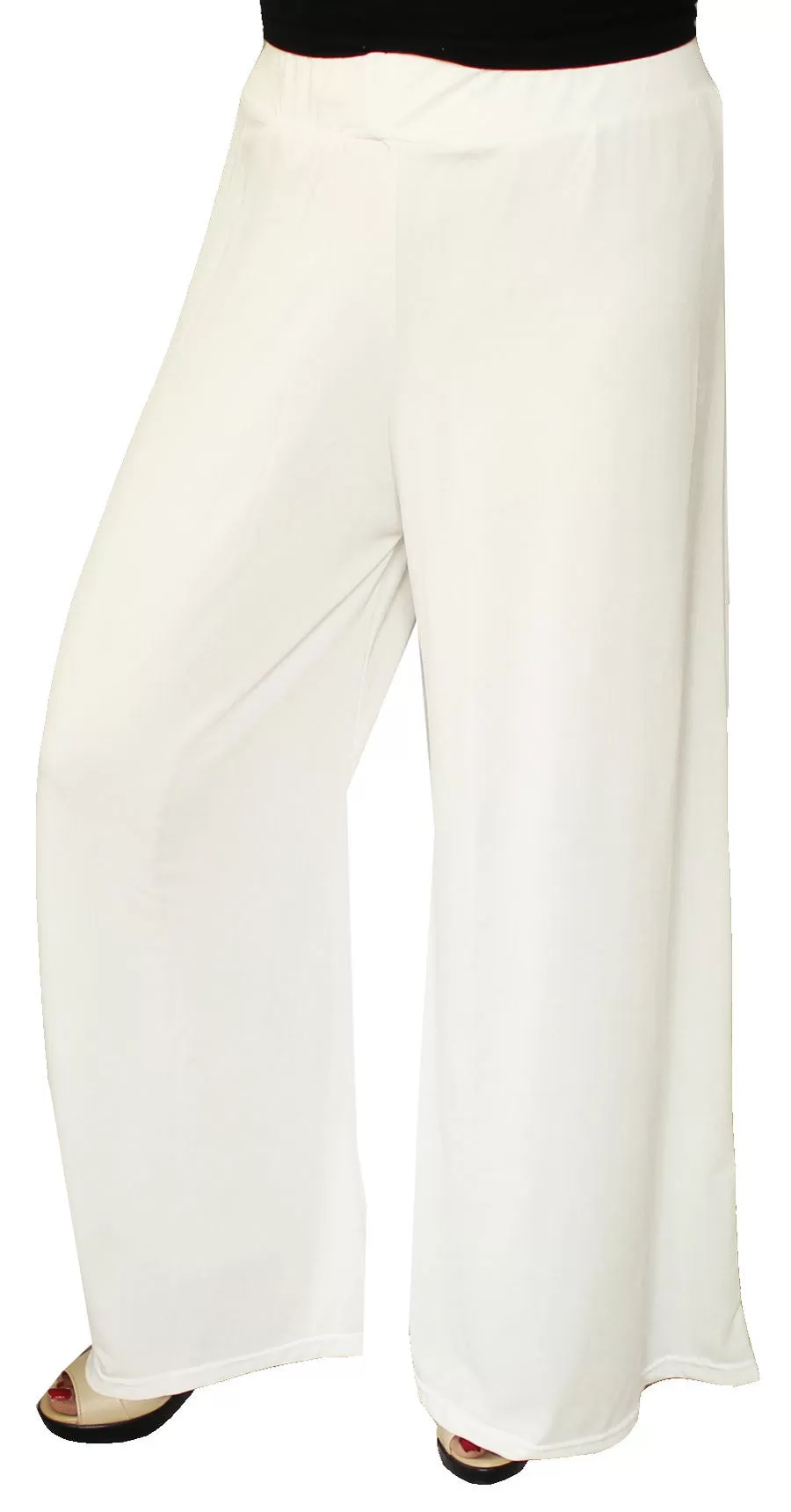 Womens Trousers Wide Leg Palazzo Solid Color Lycra Indian Clothing (Off-White)