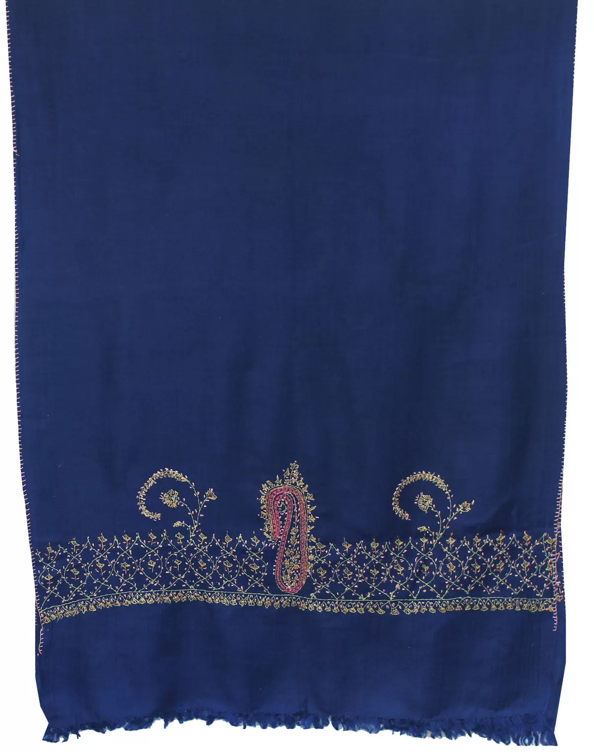 Women's Wool Gift Indian Shawl Hand Embroidered (76 x 28 inches, Blue)