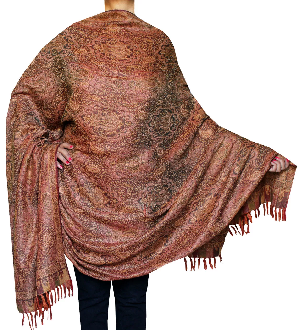 Women's Wool Jamawar Shawl Scarves Indian Clothing (82 x 42 inches)