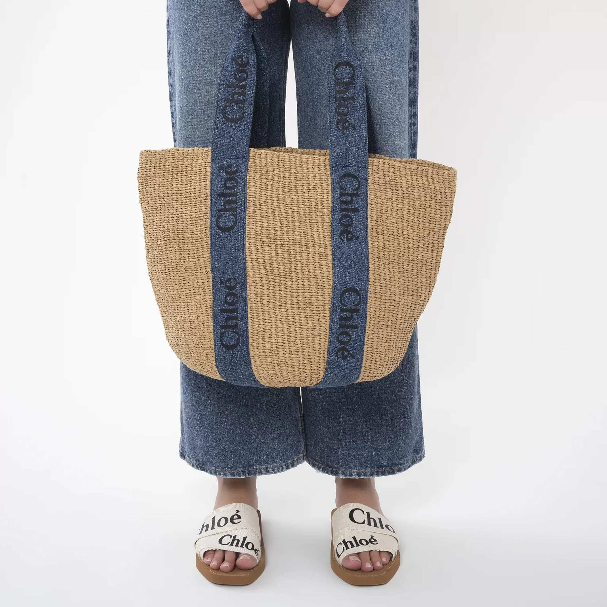 Woody Large Basket, Natural/Denim