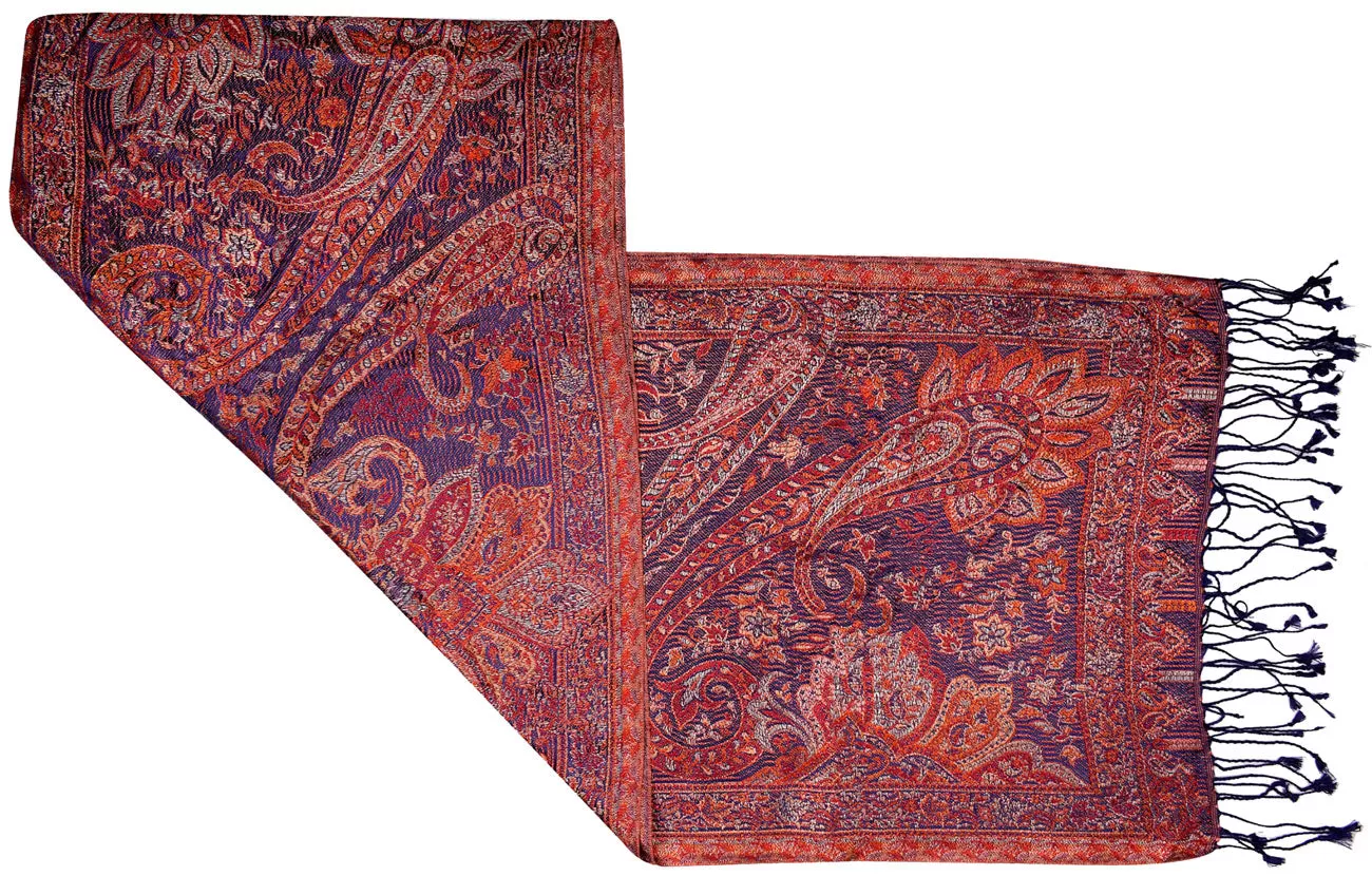 Wool Silk Paisley Scarf Unisex Men's Women's Muffler India Gift (64 x 13 inches)