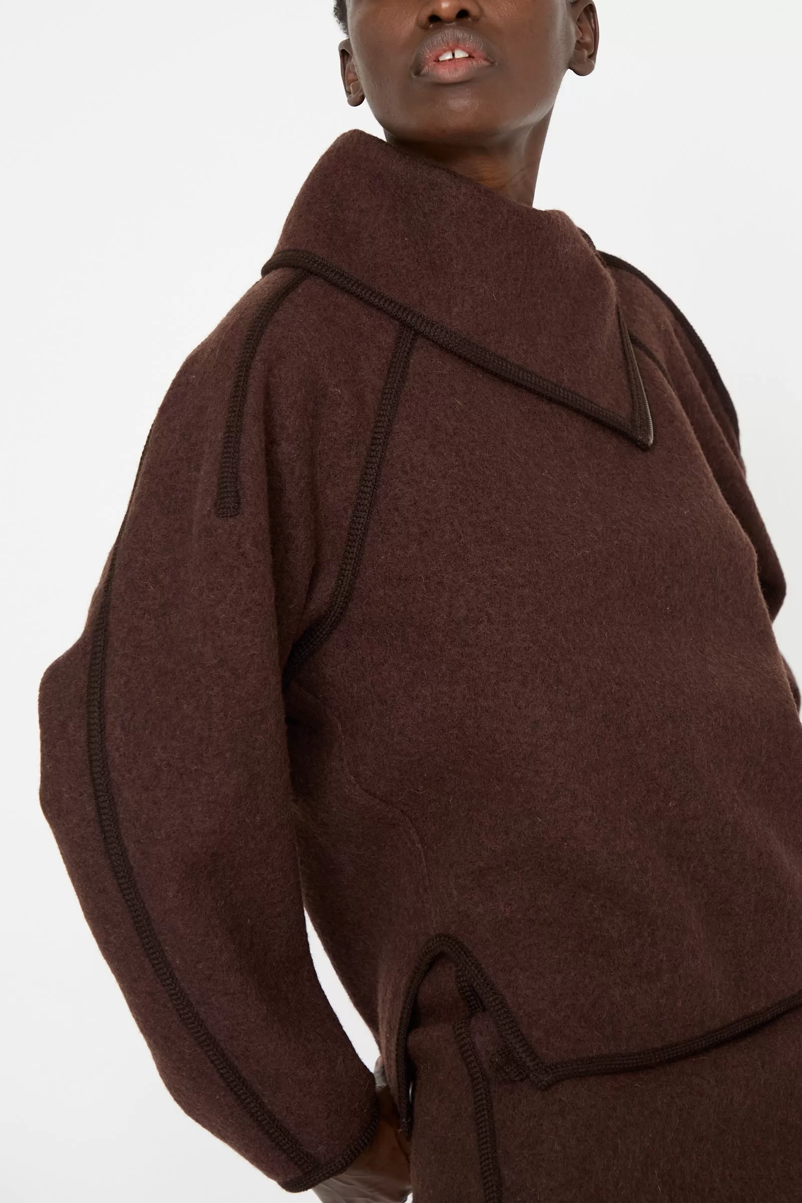 Wool Zip Neck Sweater in Choco