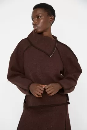 Wool Zip Neck Sweater in Choco