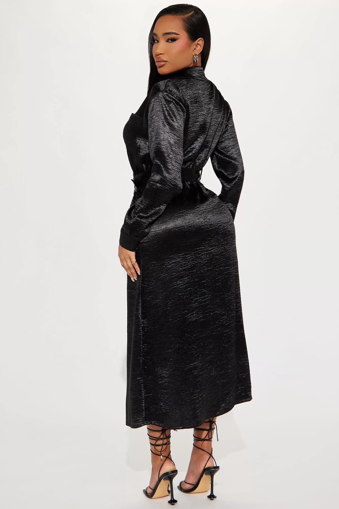 Workplace Glam Maxi Shirt Dress - Black