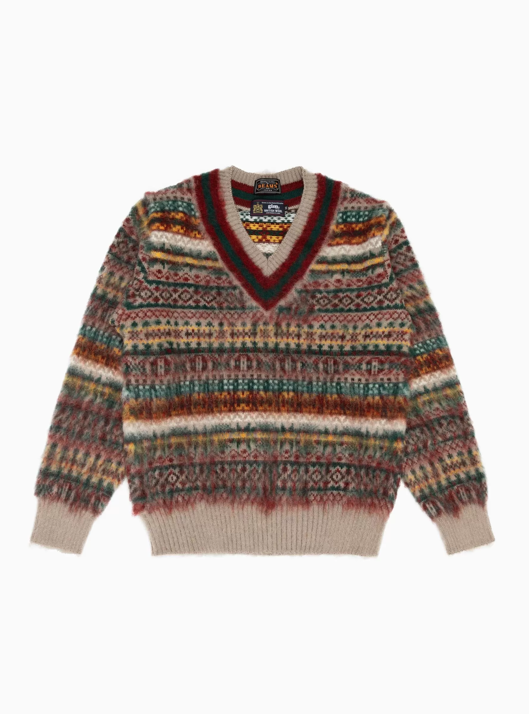 x gim Cricket Fair Isle Sweater Beige & Red